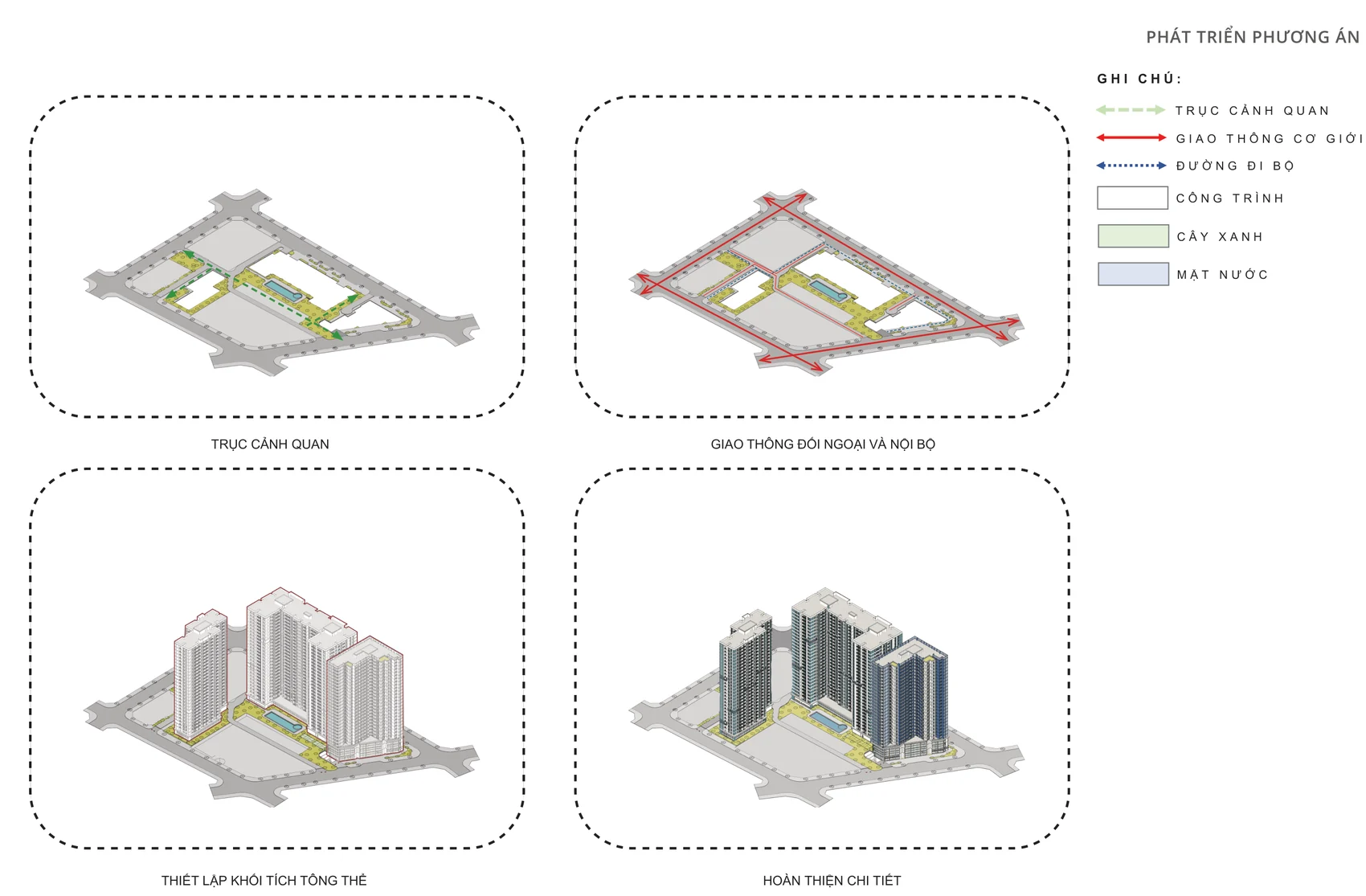 Các phương án phát triển khối tích và mặt đứng công trình dạng phối cảnh 3D